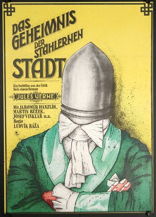 a poster with a man with a hat and a white scarf