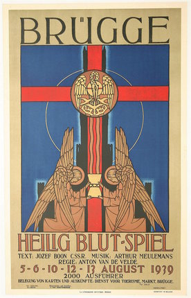 a poster with angels and a cross