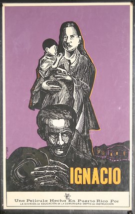 a poster of a man and woman holding a child