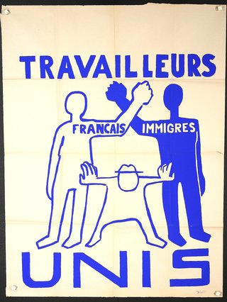 a poster with blue text and blue figures