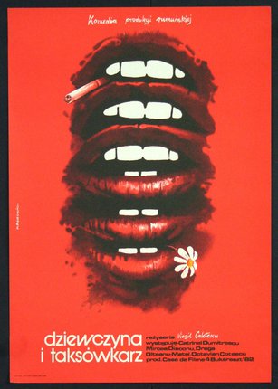 a poster of lips and a cigarette
