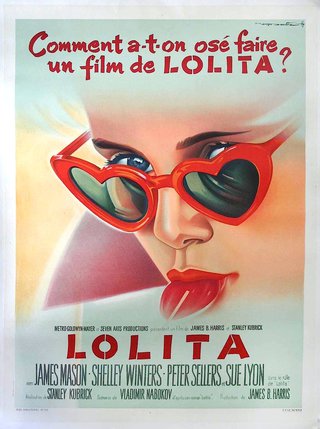 a poster of a woman wearing red sunglasses
