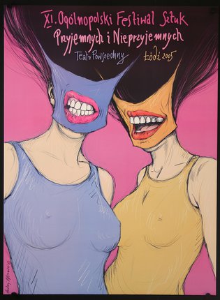 a poster of two women with different colored faces