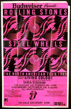 Rolling Stones Budweiser Steel Wheels North American Tour Poster 1989 Vintage