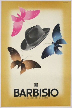 a poster with butterflies and hat
