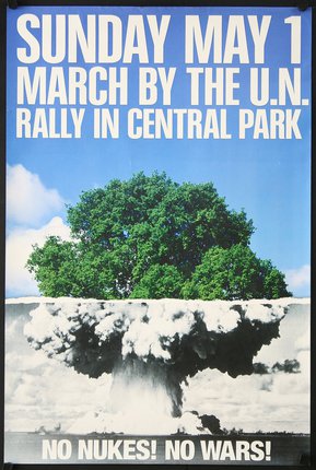 a poster with a tree and a cloud of smoke