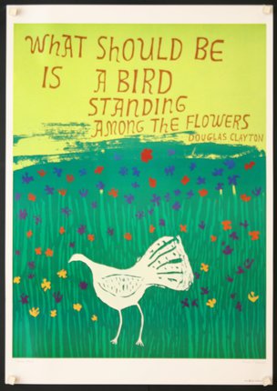 a poster with a bird and flowers