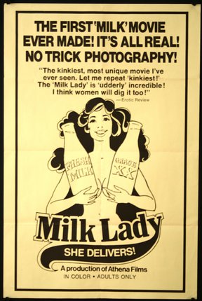 a poster of a woman holding two bottles
