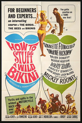a movie poster with a woman in a bikini and two other bikini illustrations with text where the midriffs would be