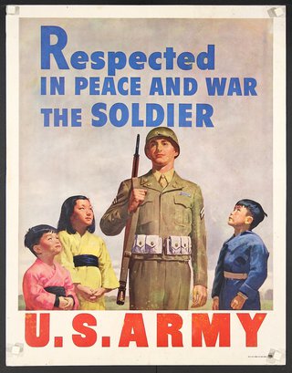 a poster of a soldier with children