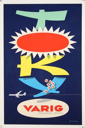 a poster with a plane and symbols
