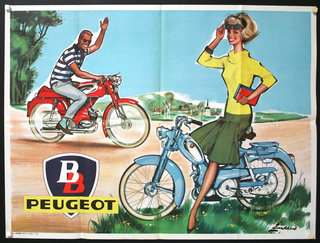 a poster of a man and woman on motorcycles