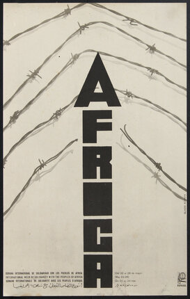 a poster with barbed wire and black letters