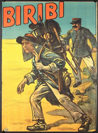 a poster of a soldier carrying a man carrying guns