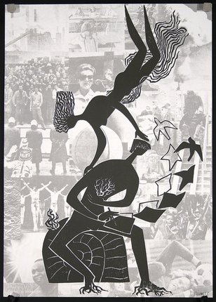 a black and white poster of a group of people