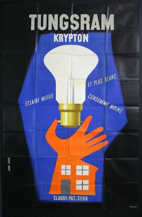 a poster with a light bulb and orange hand