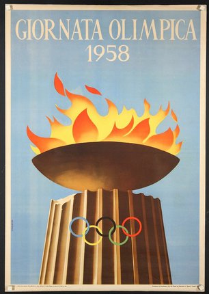 a poster of a torch with flames