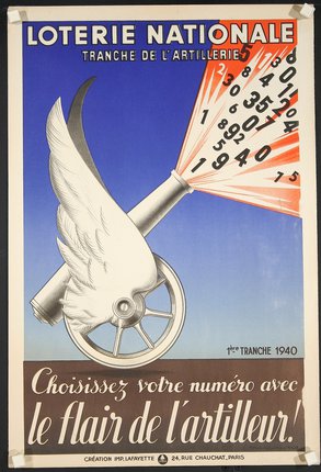 a poster with a cannon and wings