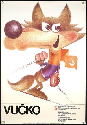 a poster of a fox skiing