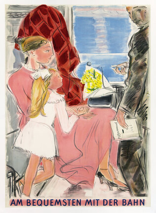 a woman and a girl sitting on a train