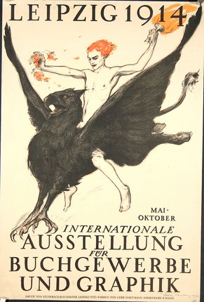 a poster with a man on a griffin