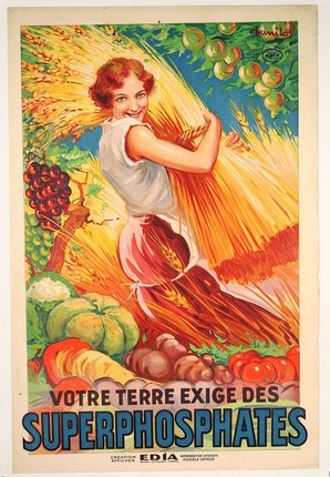 a poster of a woman carrying wheat