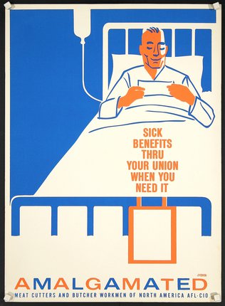 a poster of a man in a hospital bed