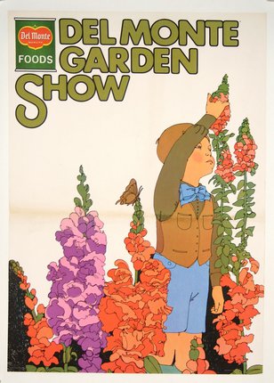 a poster of a boy picking flowers