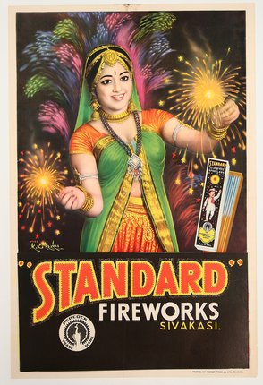 a poster of a woman holding fireworks