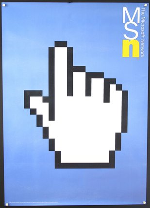 a hand cursor on a blue background