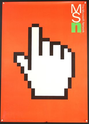 a computer mouse cursor on an orange background