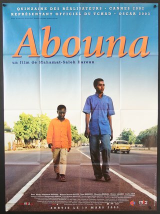 a movie poster of two men walking on a road