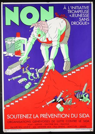 a poster of a woman cleaning a carpet