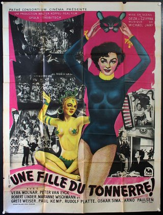 a poster of two women dancing, one is in a cat costume