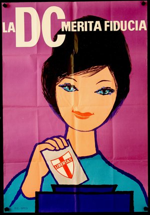 a poster of a woman holding a badge