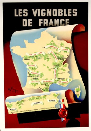 a map of france with a red and white ribbon