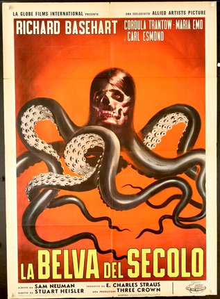 a poster of a man with a skull holding an octopus