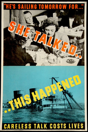 a poster of a woman sitting at a table with a boat in the background