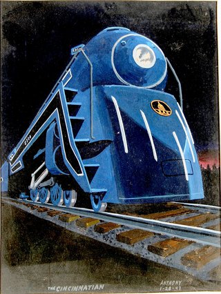 a blue train on tracks