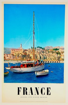 a poster of a boat in the water