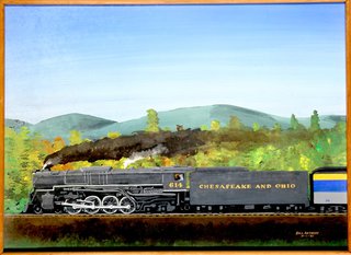 a painting of a train