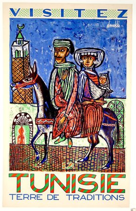 a man and woman on a donkey