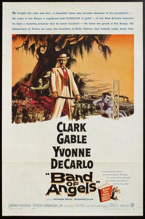 a movie poster with an illustration of Clark Gable with scenes from the film in the background