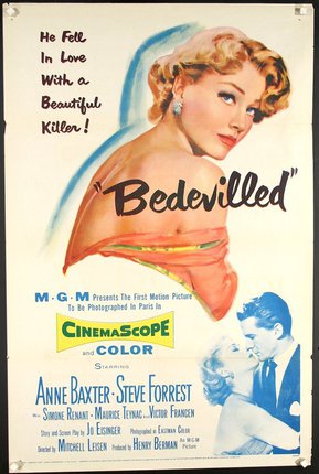 a movie poster of a man and anne baxter in off-shoulder clothing