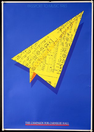 a yellow paper airplane on a blue background
