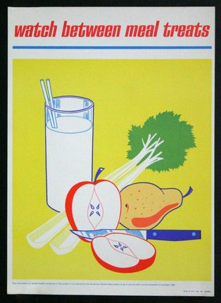 a poster with a glass of milk and fruit