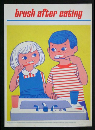 a poster of a boy and girl brushing their teeth
