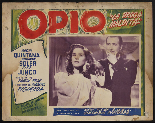 movie poster with a film still of a woman brushing her hair and a man standing behind her smoking