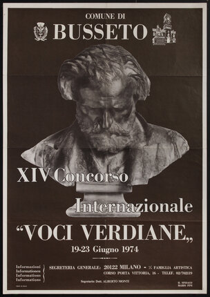 a poster with a bust of a man (composer Giuseppe Verdi)