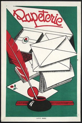 a poster with envelopes and a quill pen